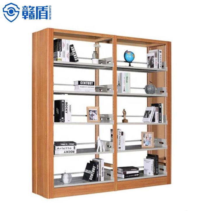 Wood Color Furniture Double-Sided Steel-Wood Bookshelf For Library/Boo